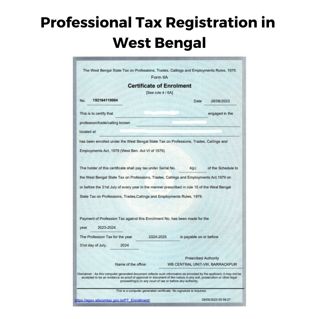 Professional Tax Registration in West Bengal